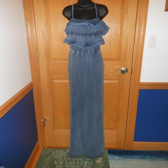 NWT!!! Ruffled WHITE BIRCH Knit Denim Jumpsuit - Picture 1 of 10